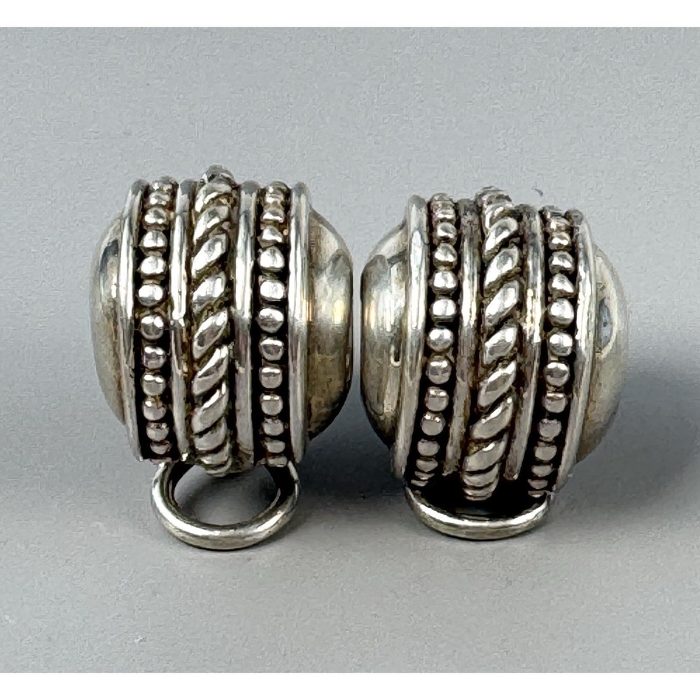 Sterling Silver 925 Clip On Earrings Rope Beaded Dome 14.7g 5/8"